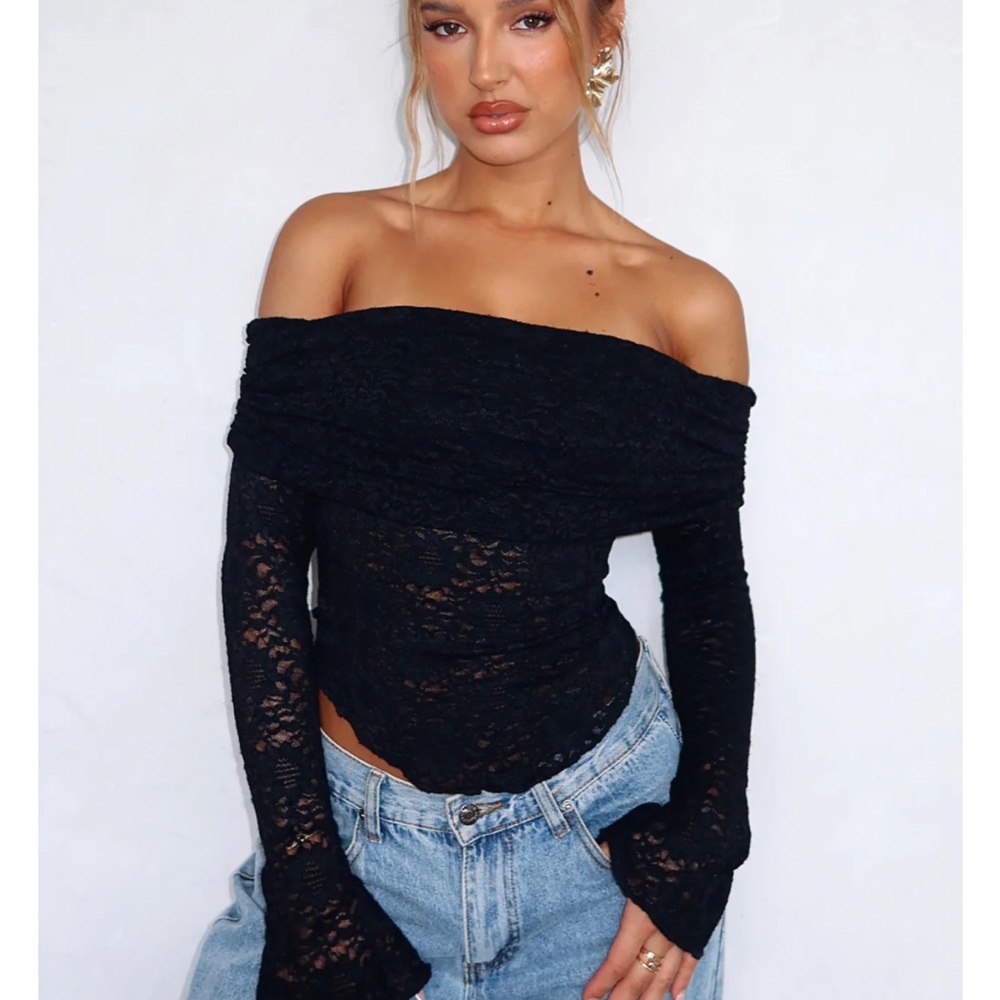 White Fox Boutique Black Lace Long Sleeve Top